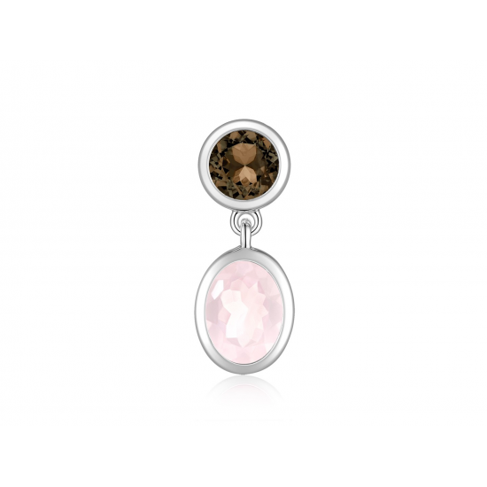 Zilveren fantasie hanger met roze en rook quartz - 42381