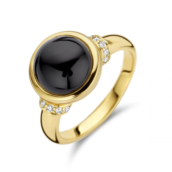 14 karaat  geelgouden ring met briljant 12/0.08 en onyx - 42583