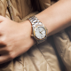 Dameshorloge EBEL 1911, kast van roestvrij staal en 18 karaats geelgoud, Ø 34 mm, witte parelmoeren wijzerplaat met 10 diamanten - 42654