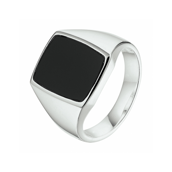 Zilveren zegelring massief met onyx - 41383